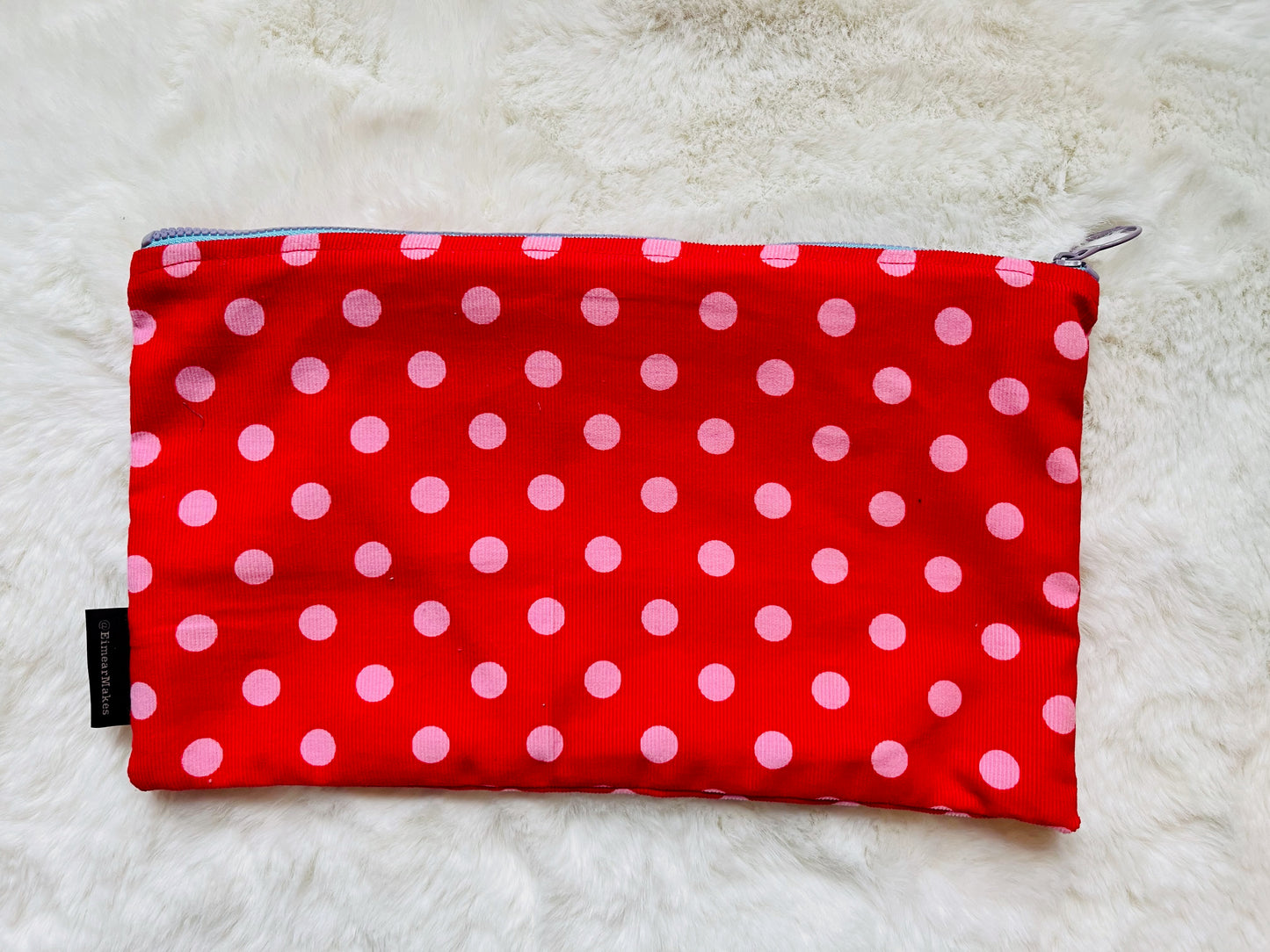 Red-polka lined cotton pouch