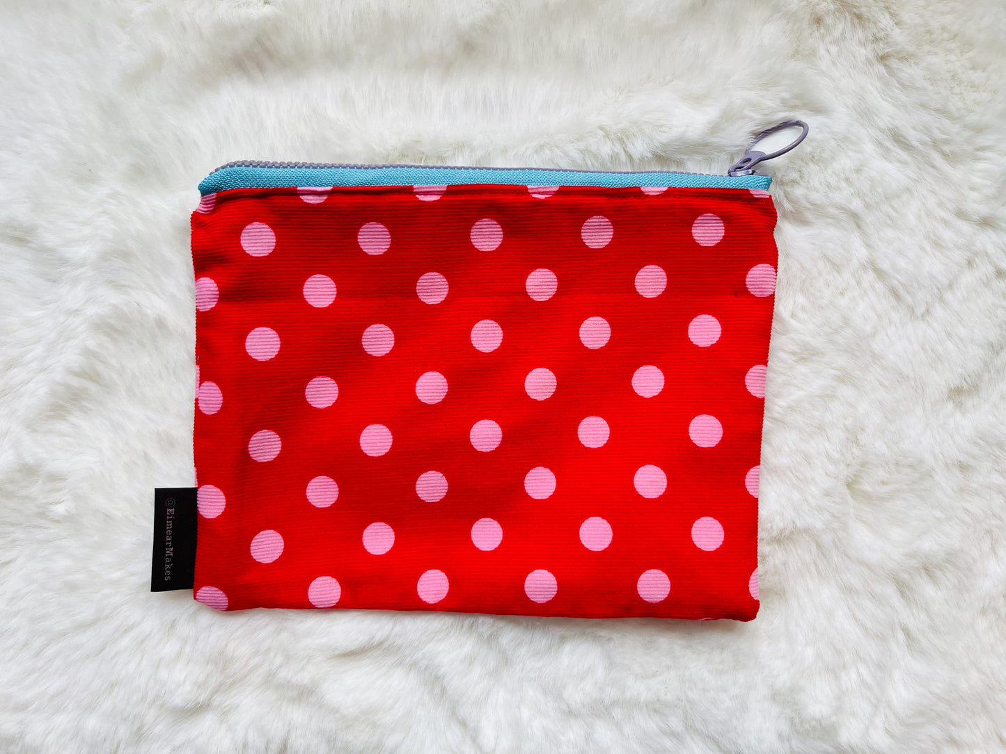 Red-polka lined cotton pouch