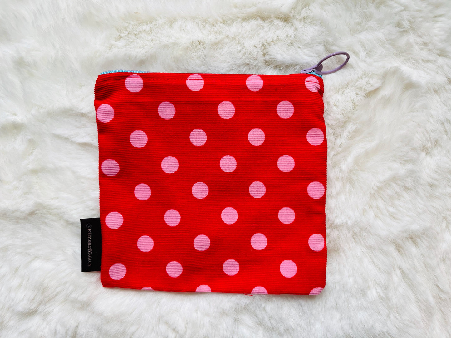 Red-polka lined cotton pouch