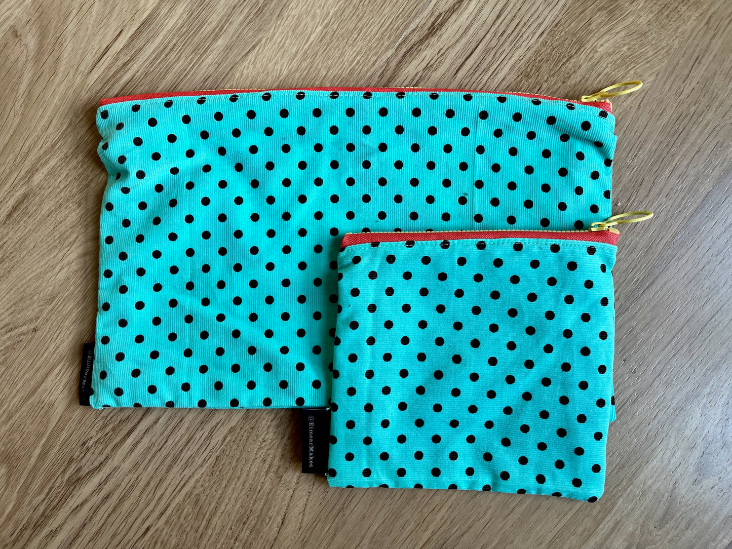 Black Polka lined cotton pouch