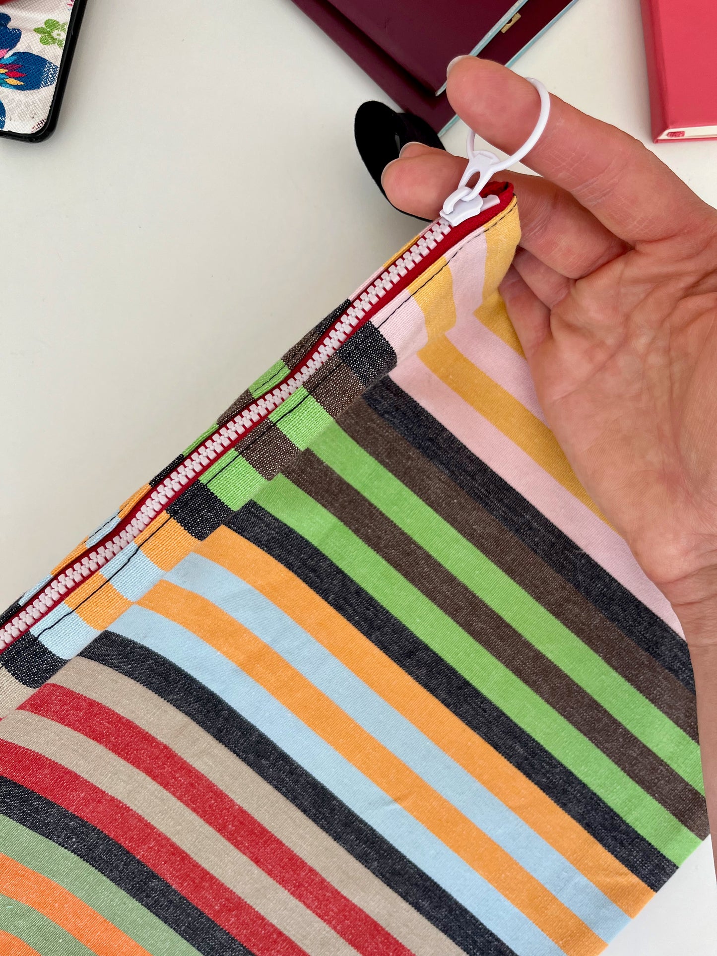 Rainbow stripe cotton pouch