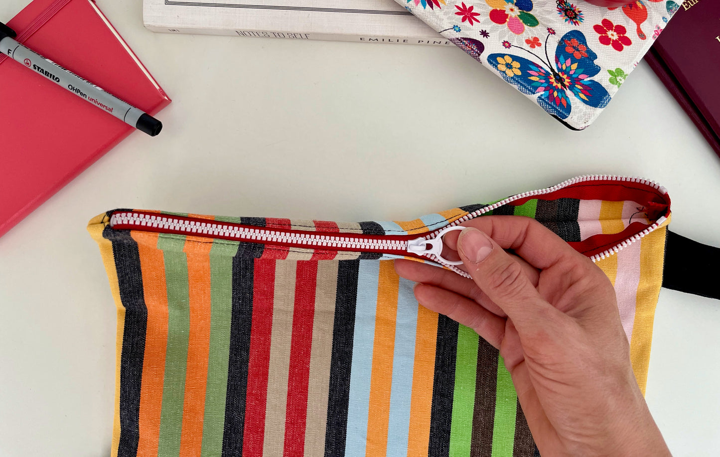 Rainbow stripe cotton pouch