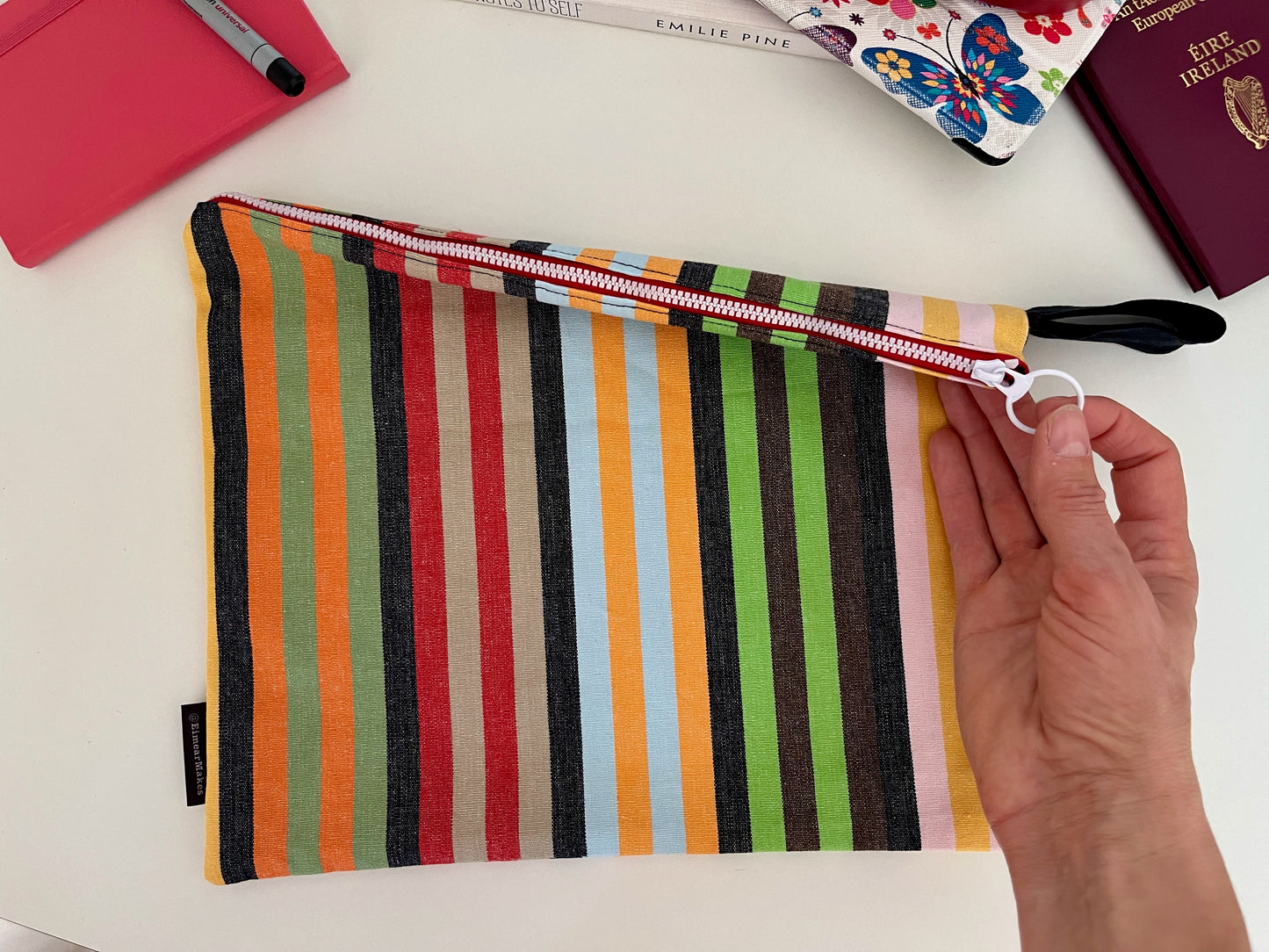 Rainbow stripe cotton pouch